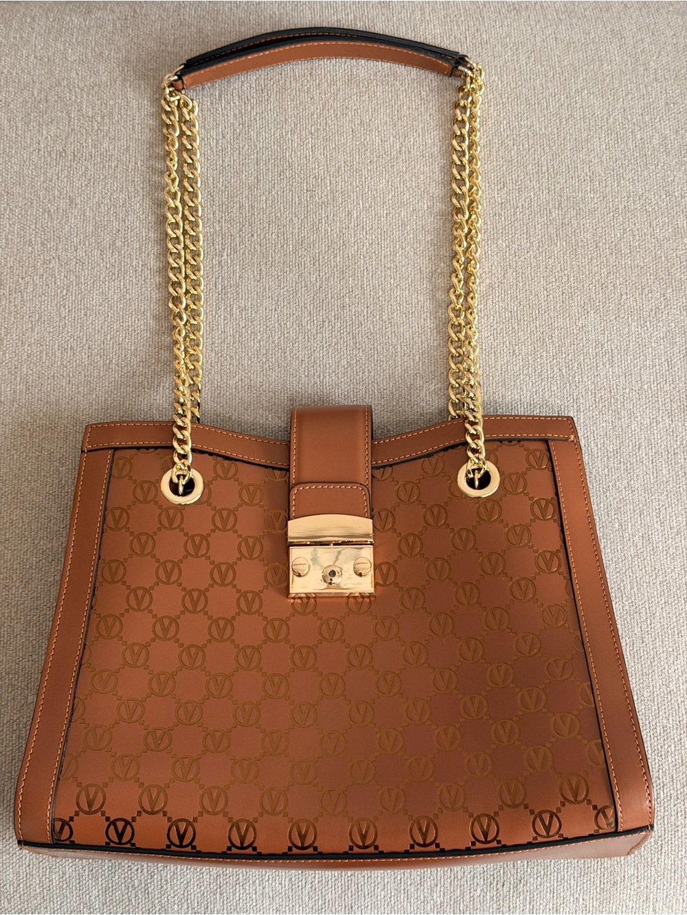 Valentino by Mario Valentino Brown Monogram Chain-Handle Shoulder Bag